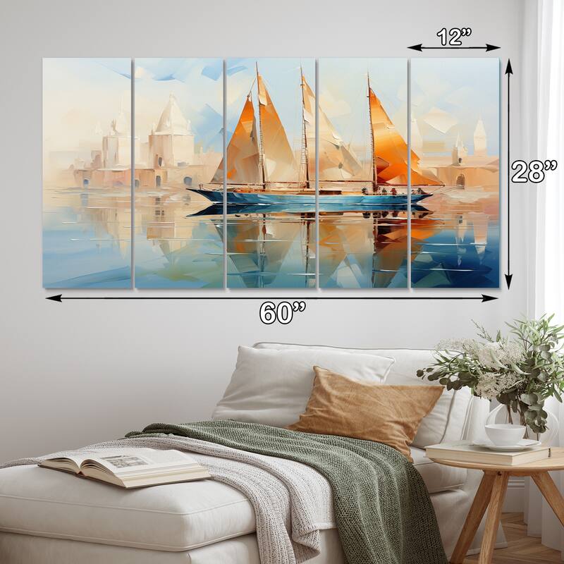 Designart "Boat Abstract Maritime Symphony III" Boat Multipanel Canvas